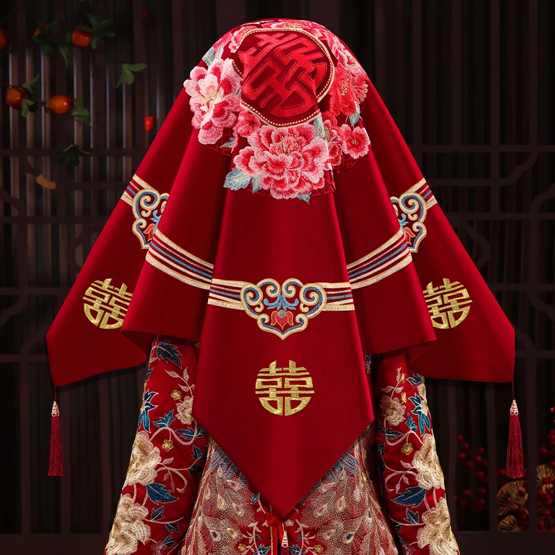 红盖头新娘结婚2025中式高档婚礼蒙头纱陪嫁秀禾头饰婚庆用品大全