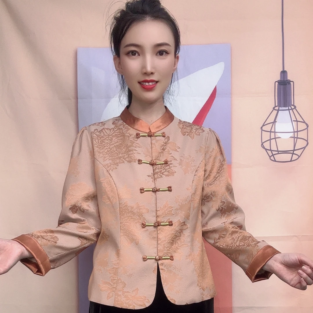 复古新中式国风长袖妈妈装旗袍衫气质开衫