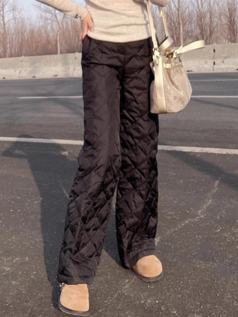 高端黑色松紧腰棉裤女2025冬季外穿时尚直筒加厚小个子高腰休闲裤