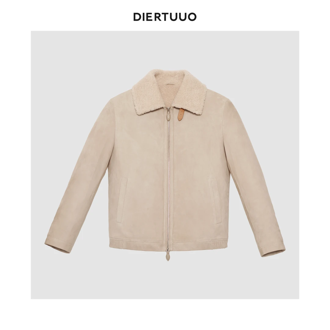 DIERTUUO迪途-58237男士冬季经典时尚百搭简约保暖翻领羊毛皮衣