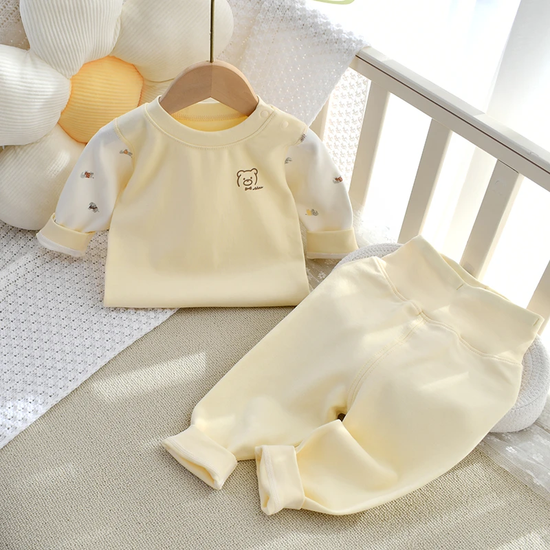 宝宝秋衣秋裤套装高腰护肚秋冬柔棉贴身内衬肩扣1岁婴幼儿线衣裤