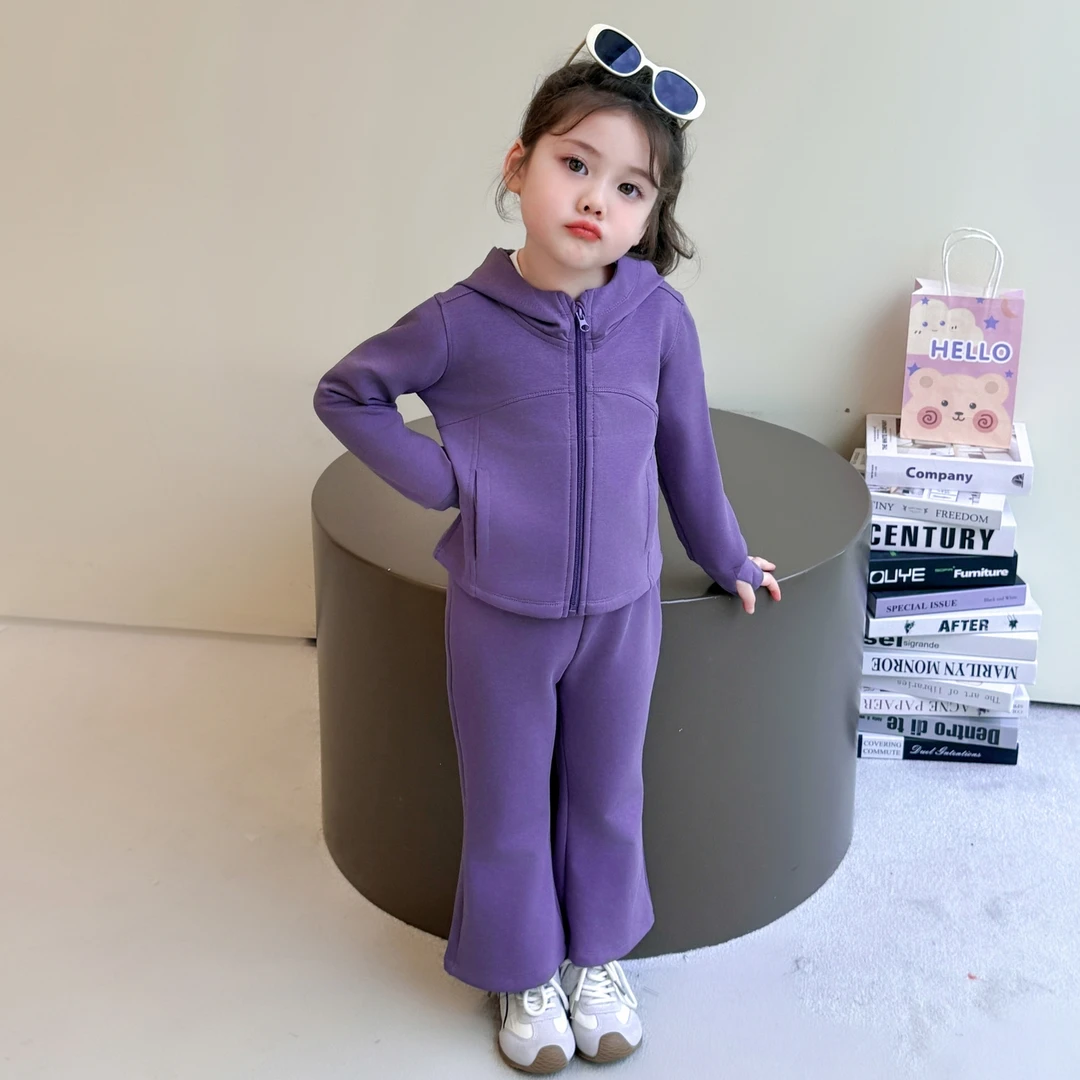 女童秋季纯色喇叭裤卫衣套装女孩洋气儿童宝宝运动两件套春秋款