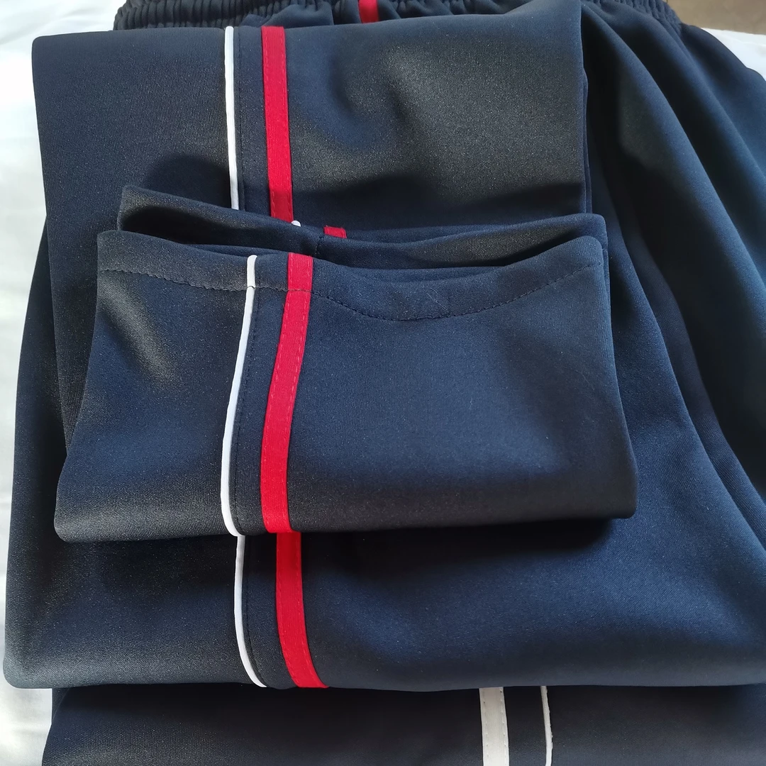 藏青色校服裤直筒加绒红杠细白