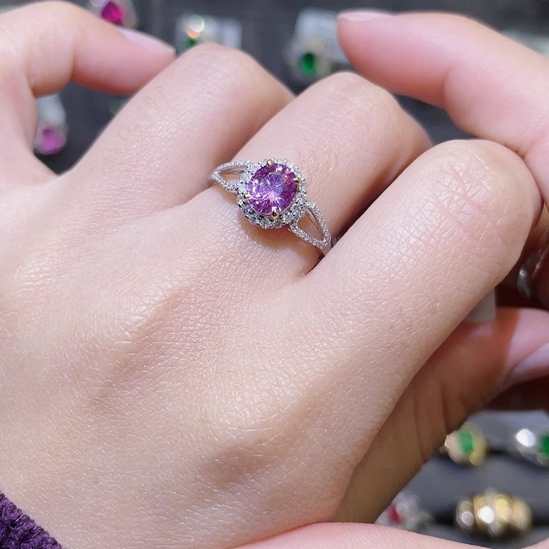 彩色蓝宝石戒指18K金镶嵌1.13ct