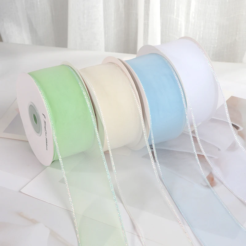 幻彩边雪纱丝带彩带花束包装缎带蛋糕带织带布条diy材料雪纺花艺
