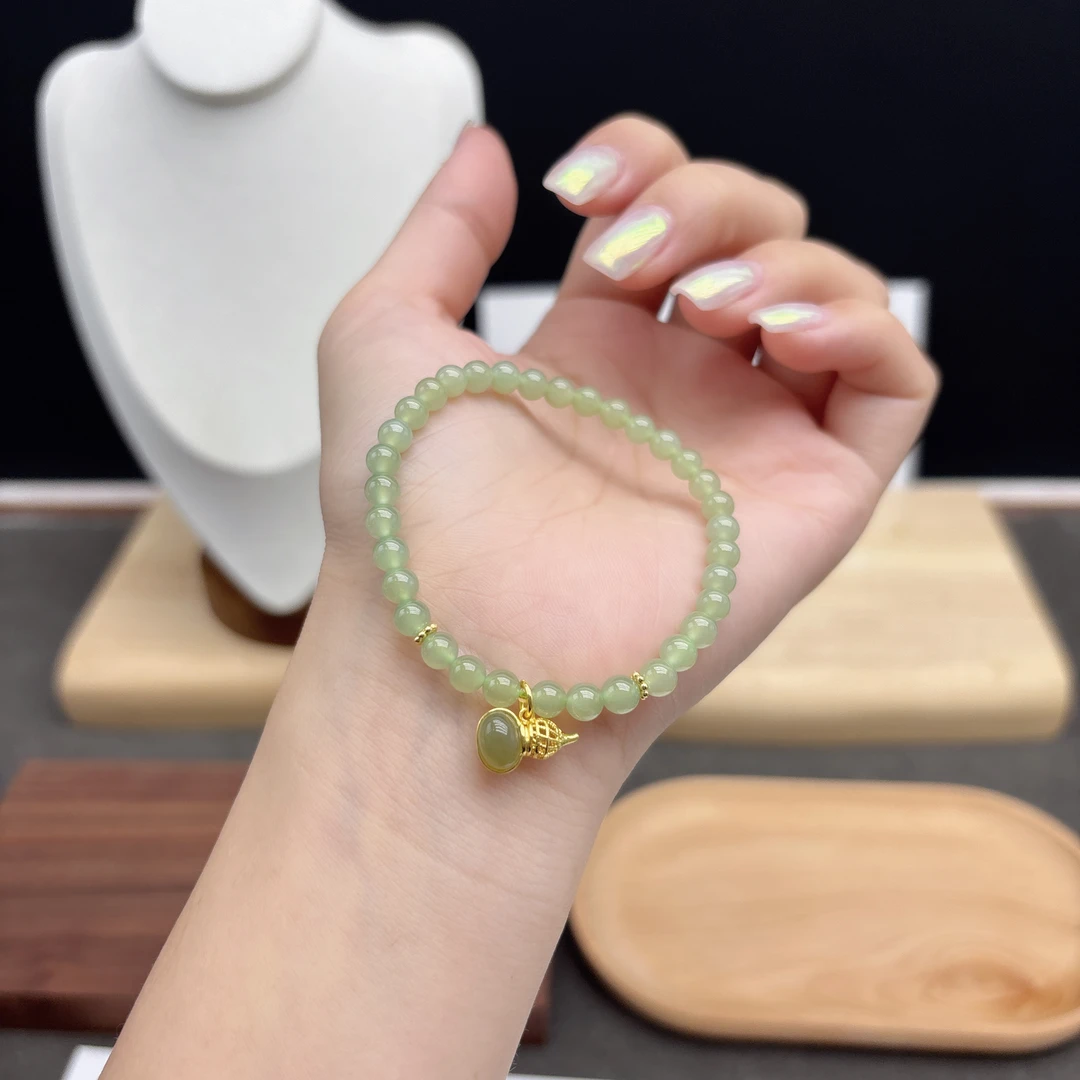 单圈和田玉卡5MM搭配碟片配饰葫芦吊坠手串简约时尚闺蜜款B83169