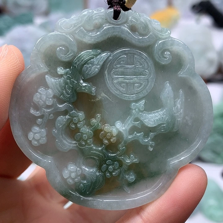 翡翠未镶嵌颈饰鸟语花香喜上眉梢如意锁福利