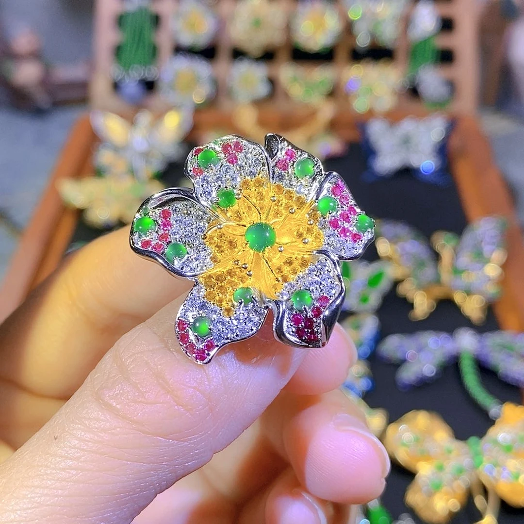 吊坠(不含链)银S925镶嵌翡翠