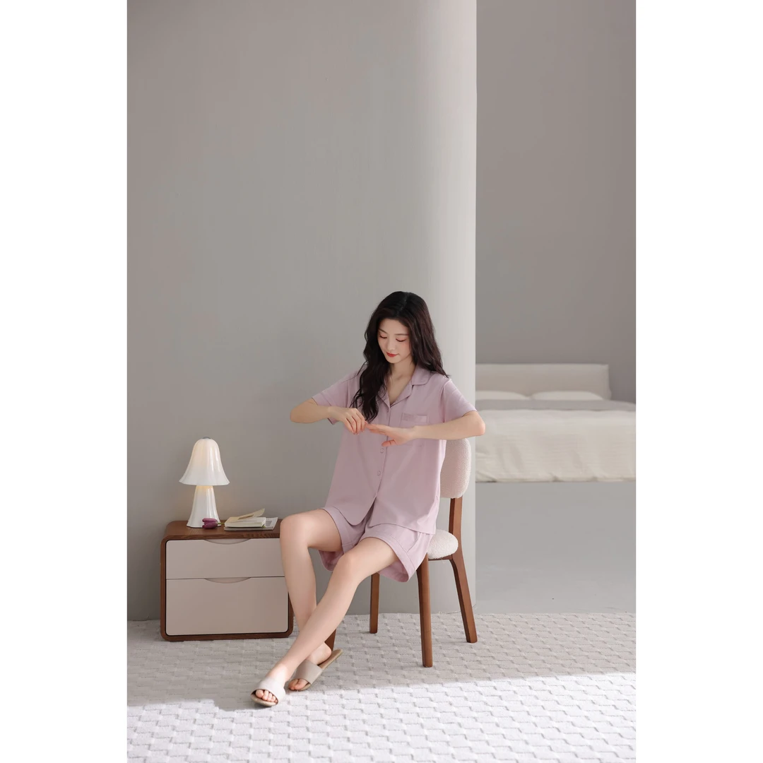 莫代尔棉女士短袖长裤短裤3件套宽松睡衣家居服套装舒适薄款