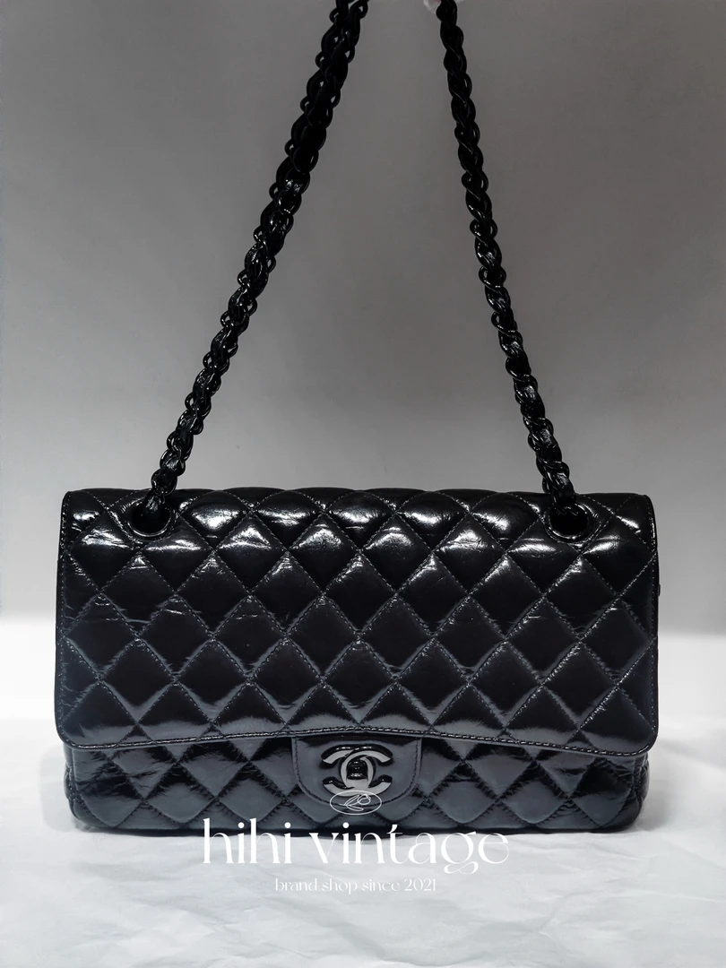 99新 Chanel/香奈儿 20S so black油蜡皮中号CF 单肩包 二店