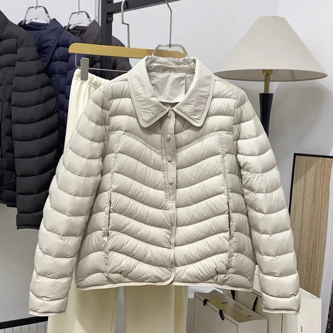 新国标翻领轻薄羽绒服女冬短款休闲时尚90白鸭绒保暖高端外套