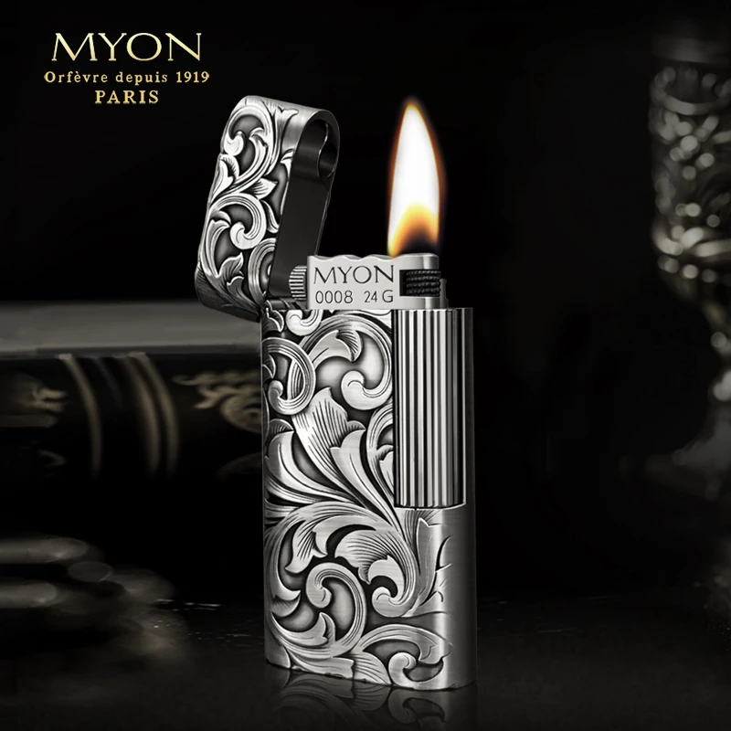 MYON欧洲勉牌煤油打火机爵士镀银富贵唐草花一机一码一体机
