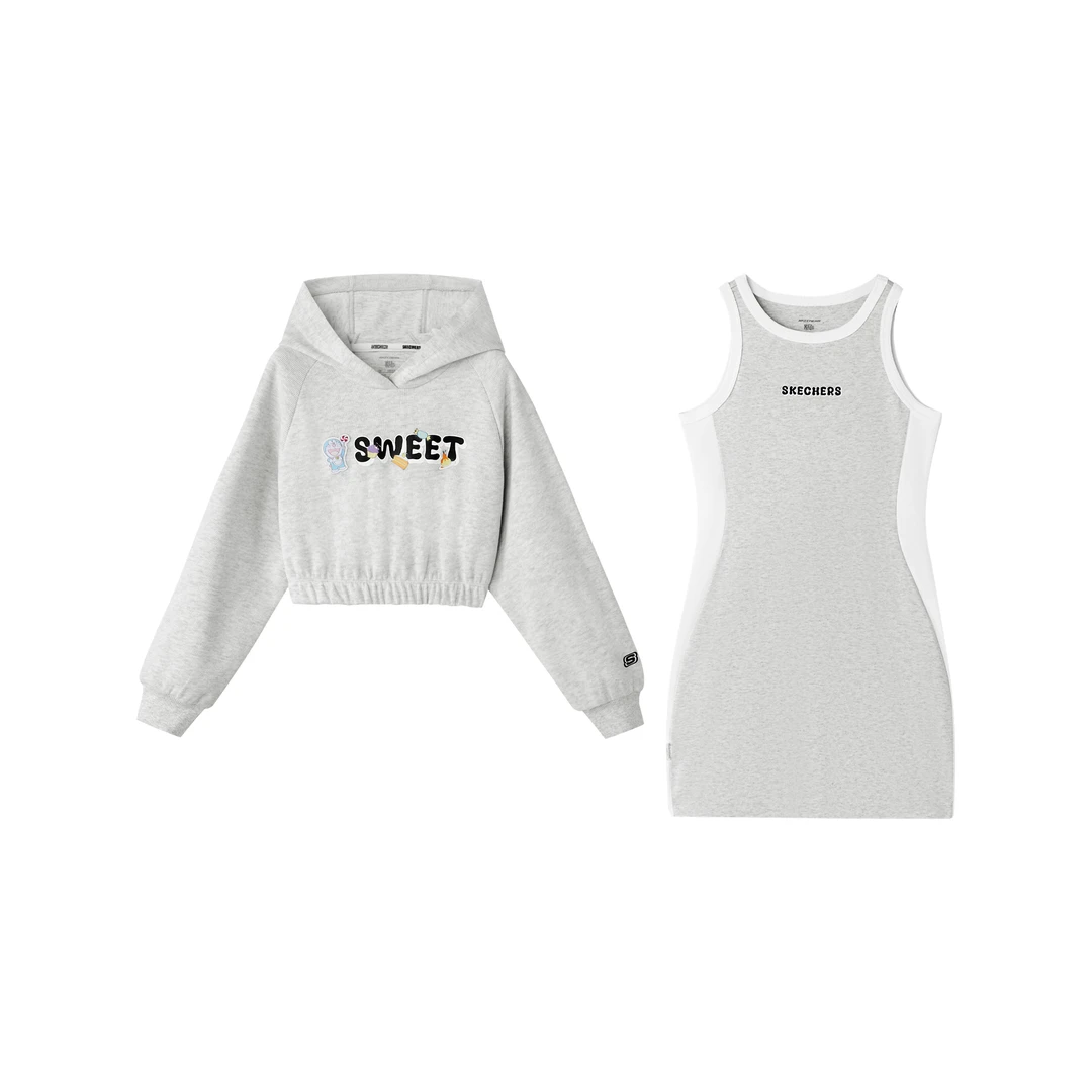 【哆啦A梦联名-甜酷女孩】斯凯奇官方女童时尚连帽卫衣连衣裙套装