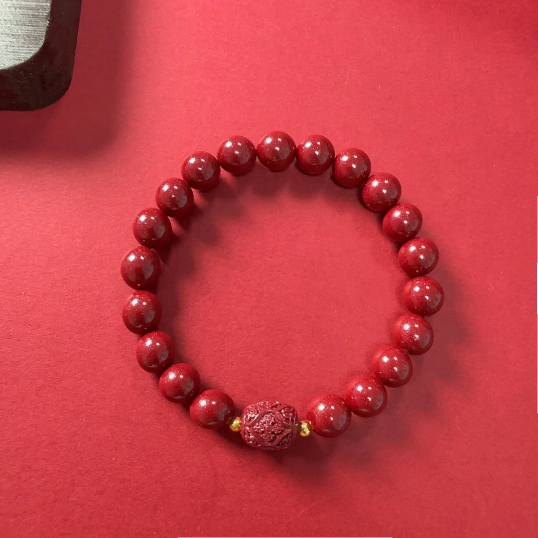 含辰砂工艺品天然朱砂手链保真男女款红色珠紫金砂手串
