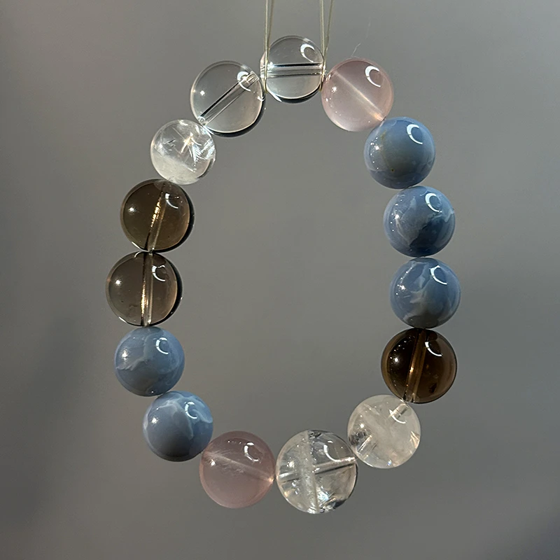 【第二梦】天然粉水晶茶晶白幽灵搭配澳宝