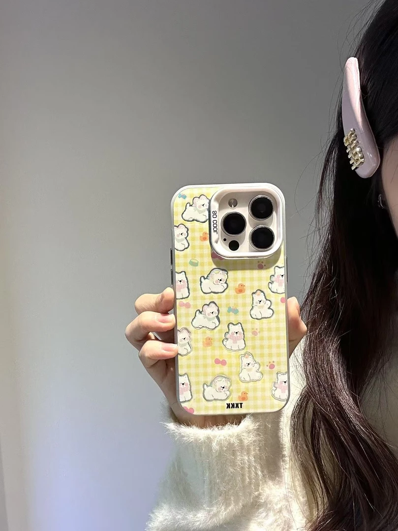 黄色格子小狗适用于iPhone/华为/荣耀/OPPO/vivo/手机壳