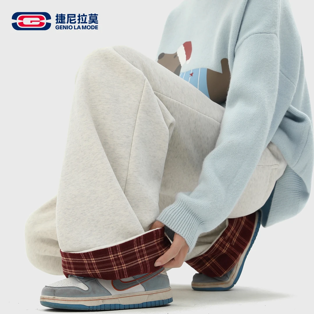 【敖瑞鹏代言】GENIOLAMODE男士秋冬新款宽松直筒重磅加绒卫裤