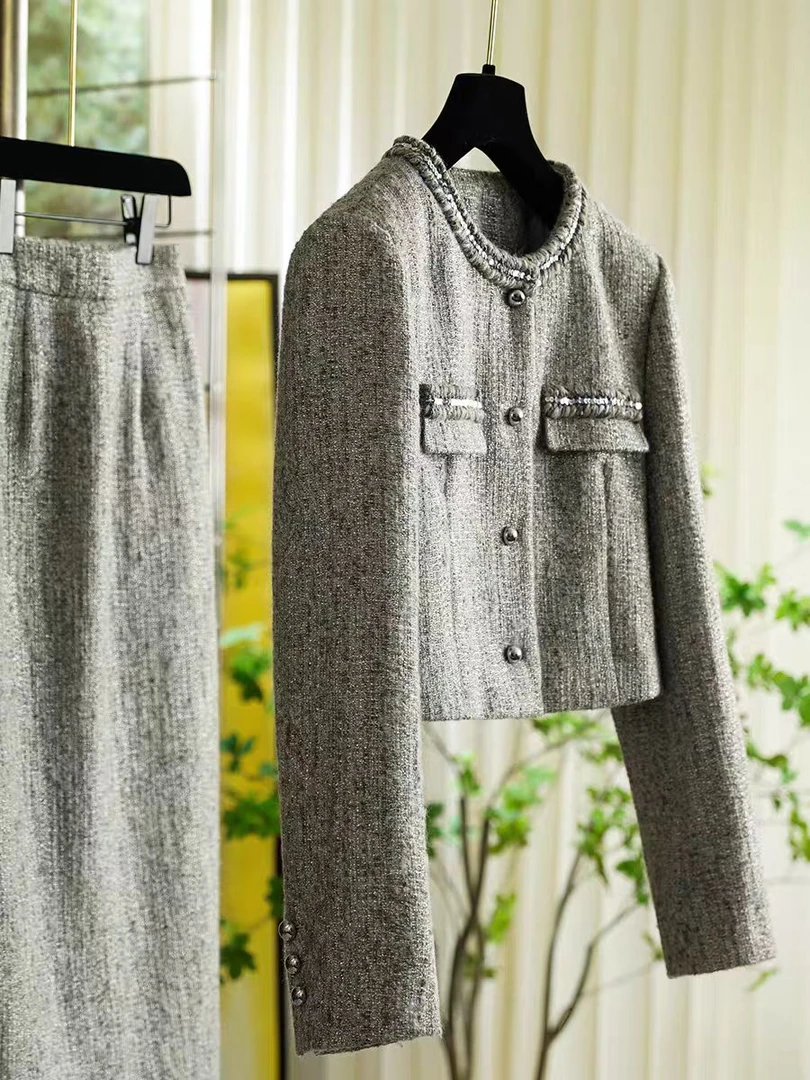 【纪朵研】H552洋气减龄小香风套装裙子2025秋冬新款女装外套