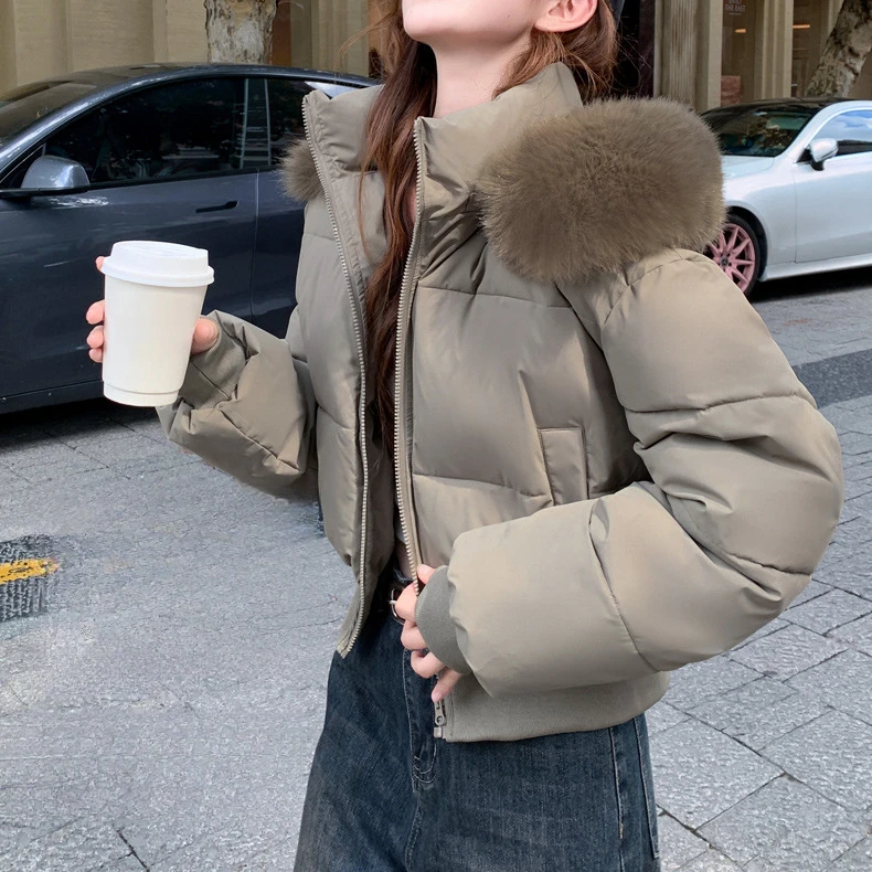 棉服短款大毛领2025冬季新款收腰加厚棉袄面包服外套短款棉服上衣