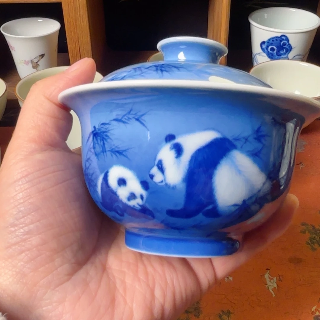 手工手绘盖碗盖碗熊猫