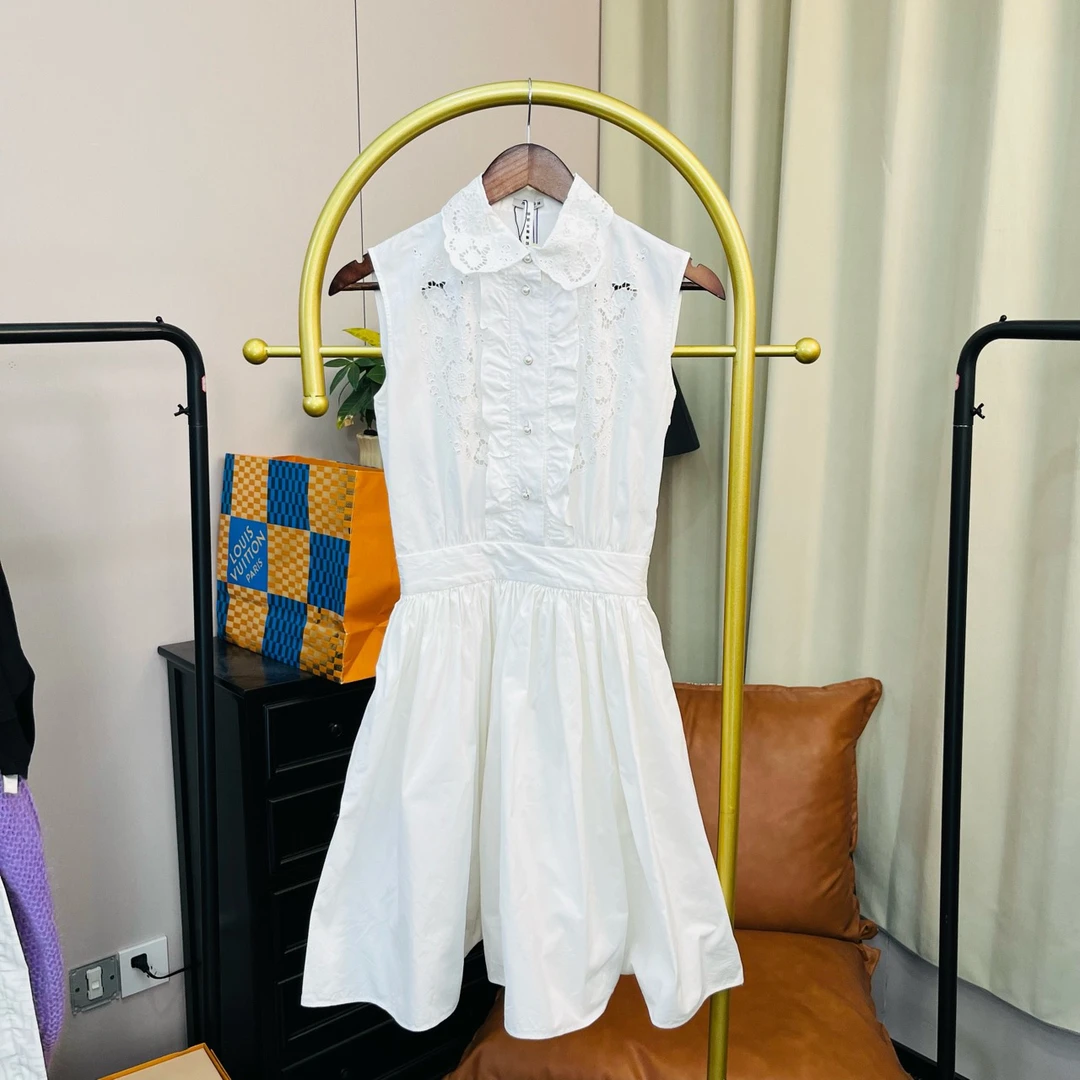 99新 MIU MIU/缪缪 白色镂空花边无袖连衣裙 38码 99新