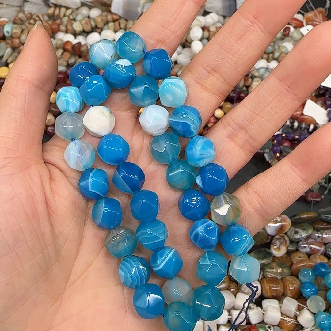 玛瑙/玉髓合金珠宝半成品蓝白玛瑙9mm一条