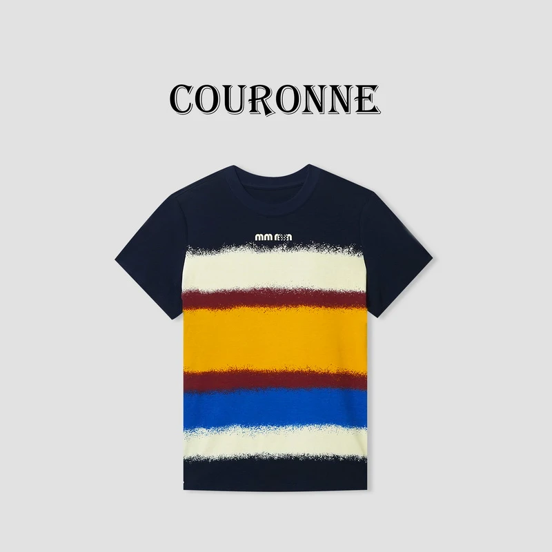 【桐桐】-潮牌设计感潮酷条纹修身百搭圆领短袖打底上衣22540