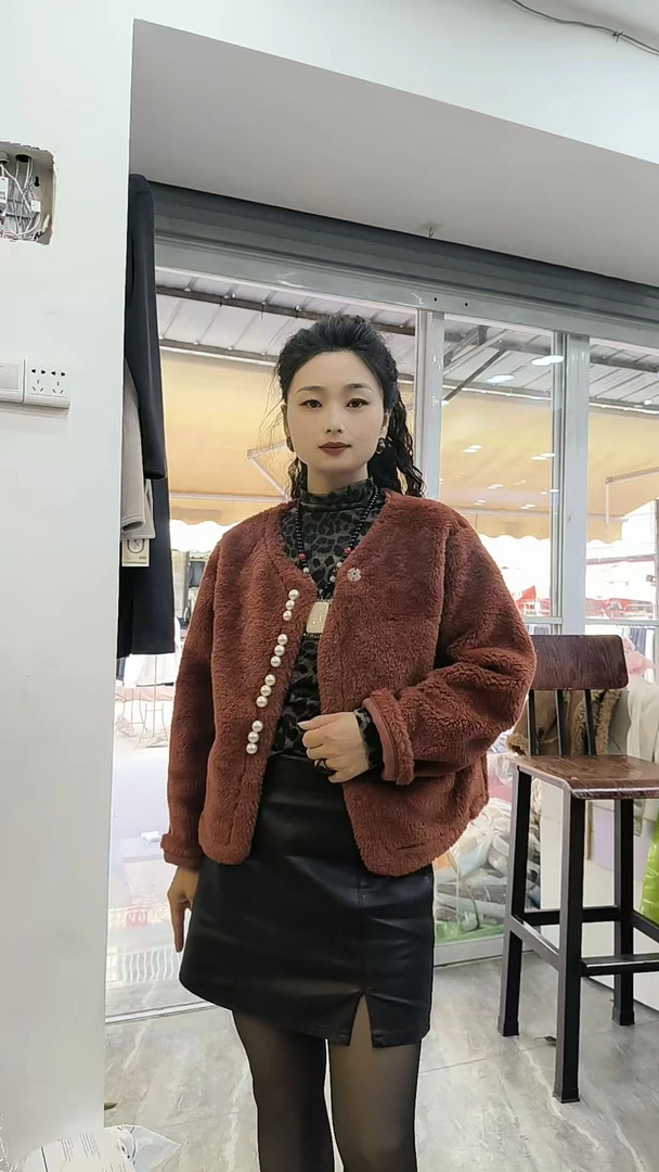 毛毛外套女款时尚休闲百搭女士秋冬短款网红气质保暖8820