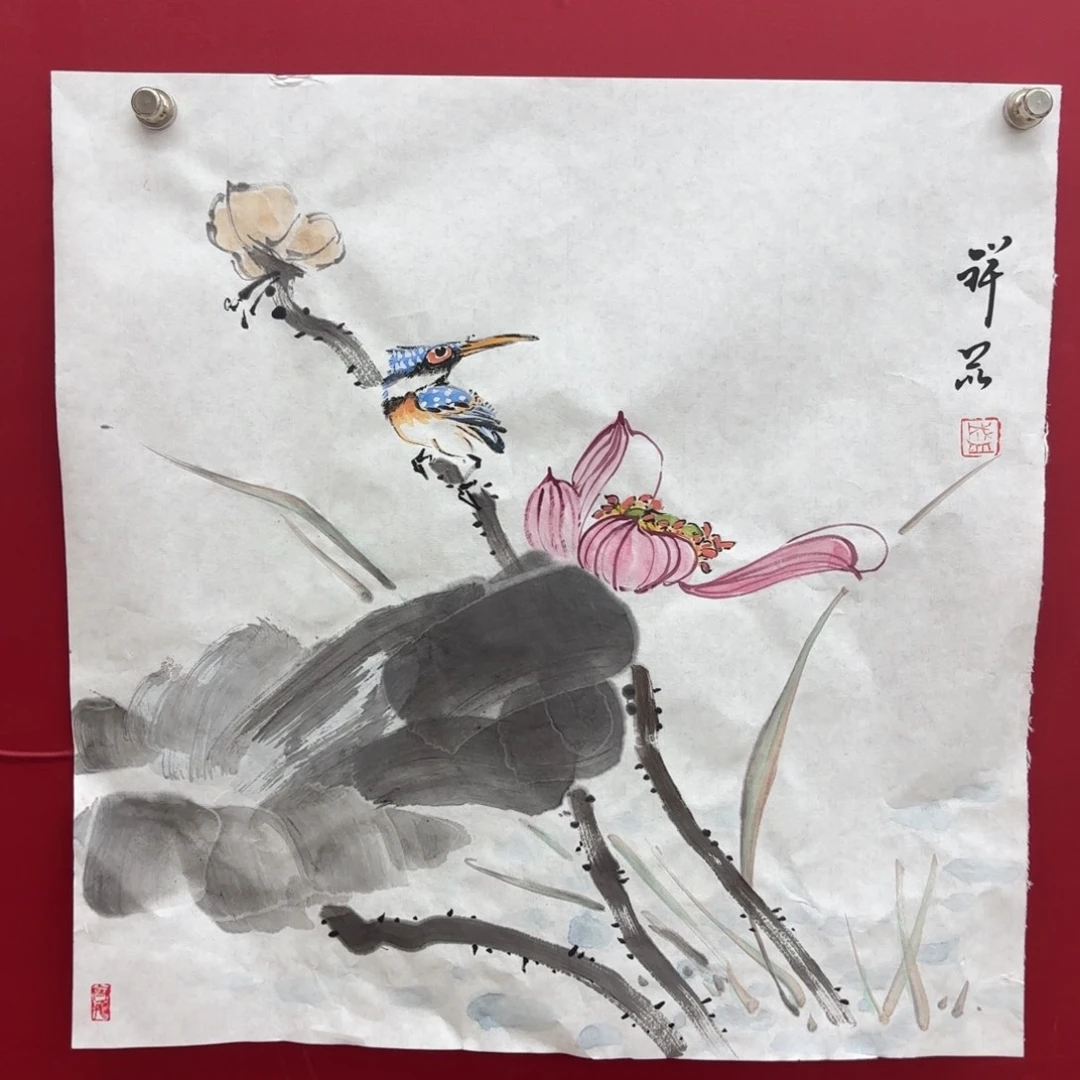 国画盛祥昆手绘荷花图