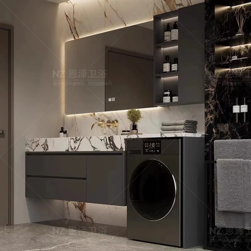 【宝格丽白浴室洗衣柜组合】岩板陶瓷无缝盆卫生间洗脸盆洗漱台定制