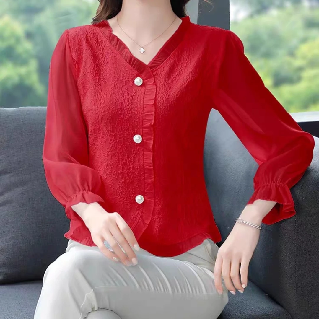 长袖雪纺衬衫2025年女装春秋季新款独特洋气别致小衫漂亮爆款0179