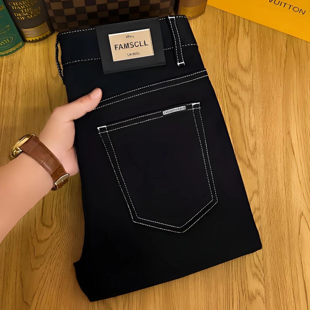 春夏牛仔裤男款黑色轻奢休闲百搭修身小脚2025黑色牛仔裤男款