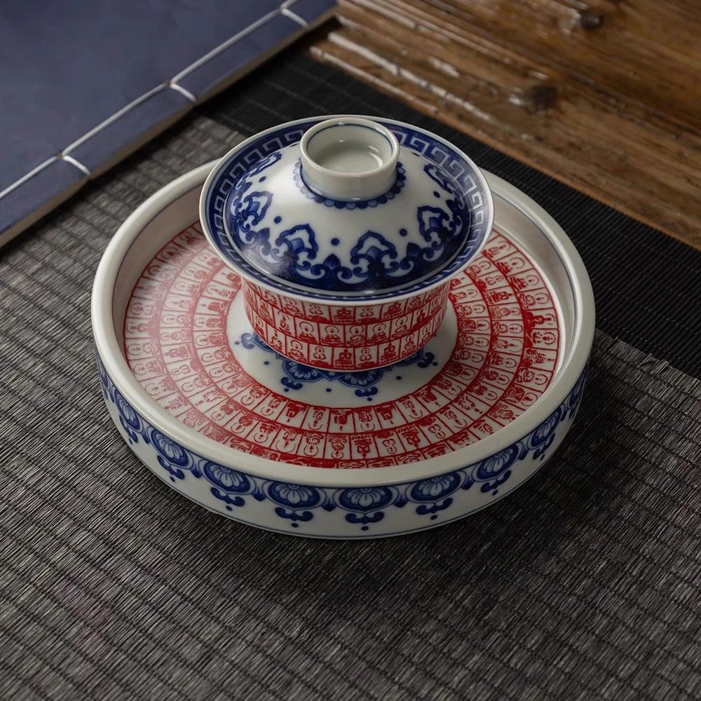 手工乐佛大号釉里红中式三才盖碗功夫茶具悬停泡茶碗小套装0337