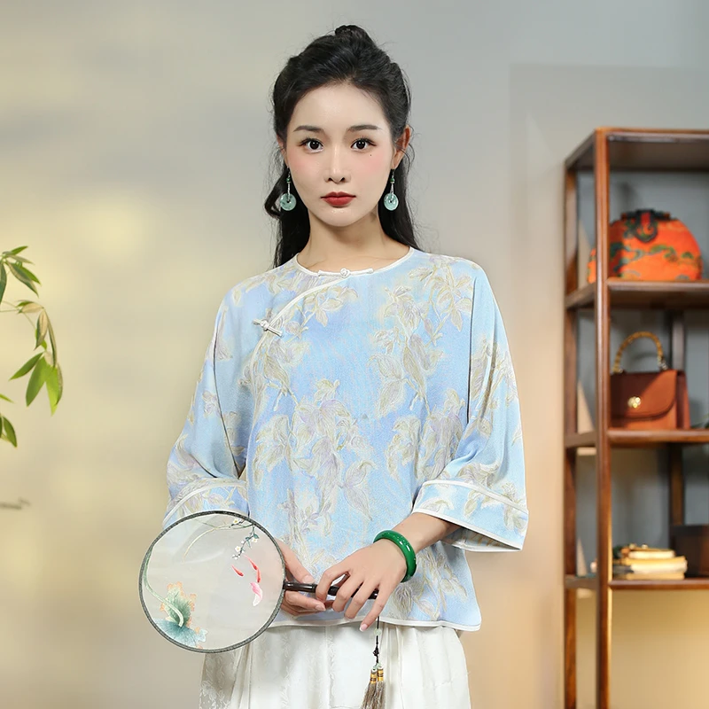 华族经典【芊玉】新中式夏季复古宽松中国风女装上衣唐装女桑蚕丝