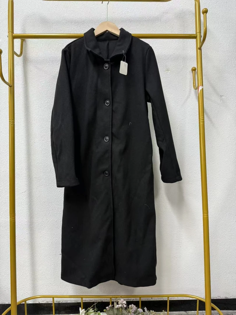 唯琳剪标  8仓B1-20-624款  黑色女宽松型女装长款毛呢外套长105