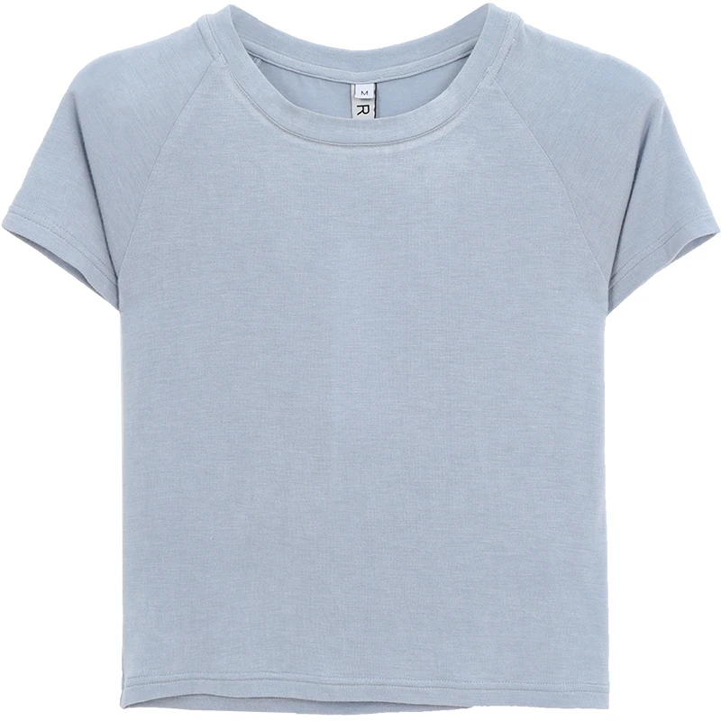 【萍萍清仓】夏季新款纯色圆领短袖正肩辣妹纯欲修身T恤232V1463-N#