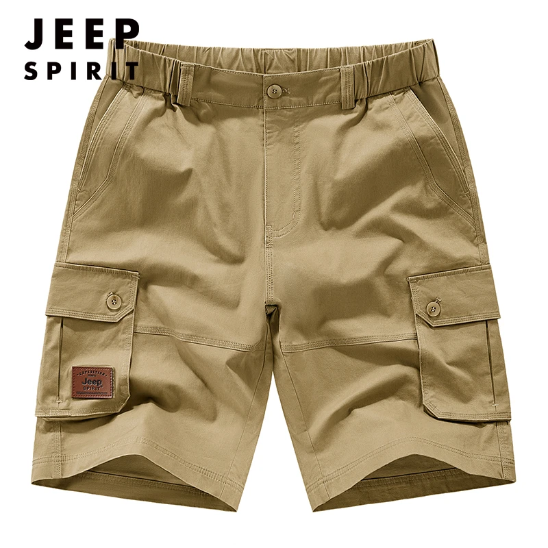 JEEPSPIRIT吉普男2025新款夏季户外宽松工装纯棉大码五分裤多口袋