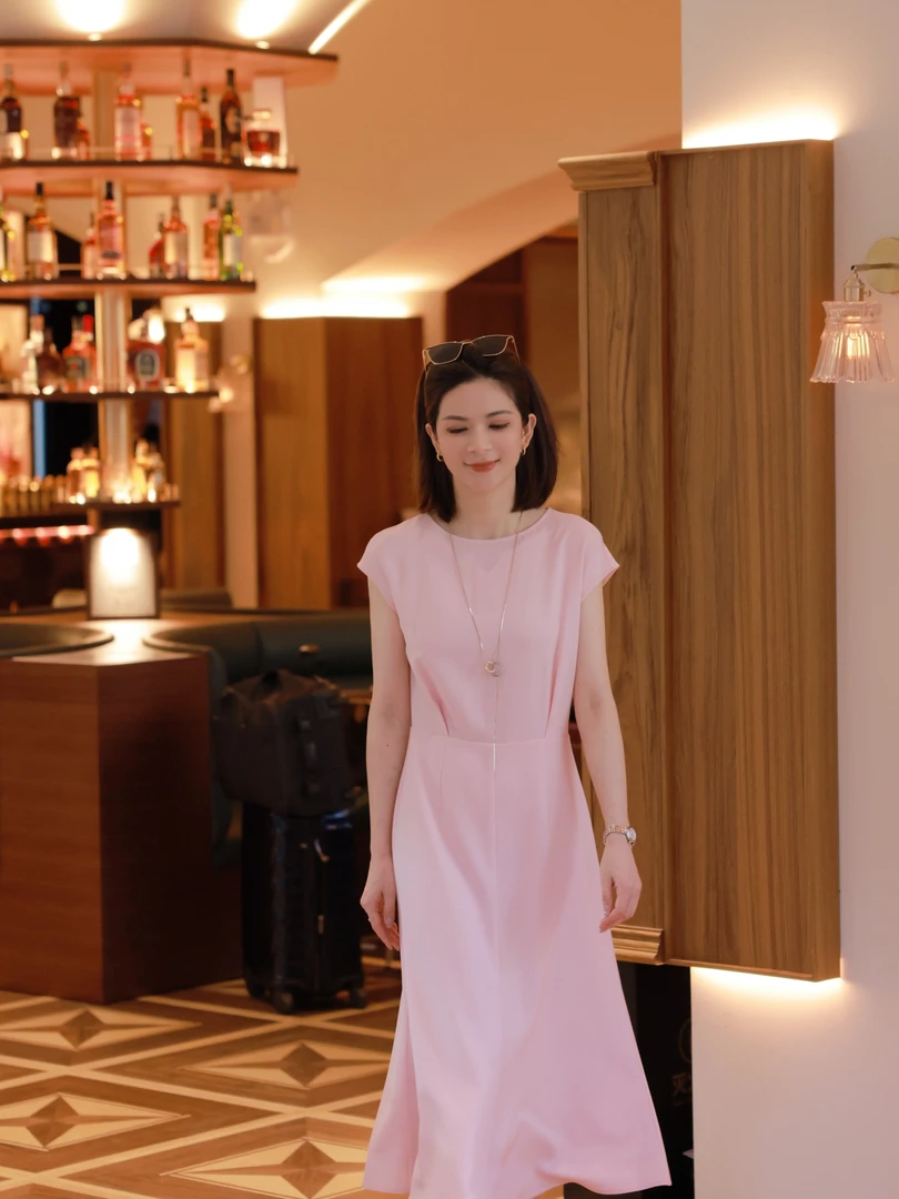 ANGELIAORIGINAL玲珑曲线 醋酸圆领夏款显瘦气质鱼尾连衣裙#505