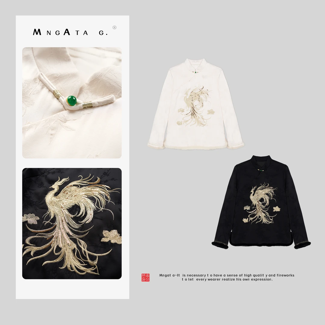 MNGATA G.宫小妍【凤舞九天】拼水貂毛新中式中国风秋冬上衣X280253