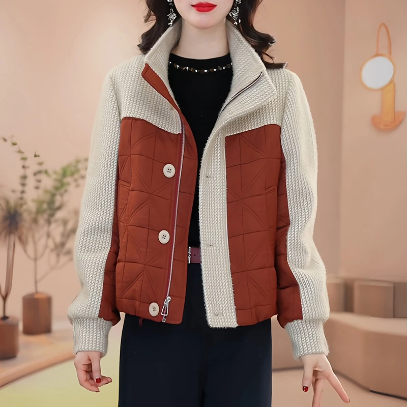 霖优【相思红豆】冬季气质洋气百搭显瘦女士休闲立领短款棉服外套女