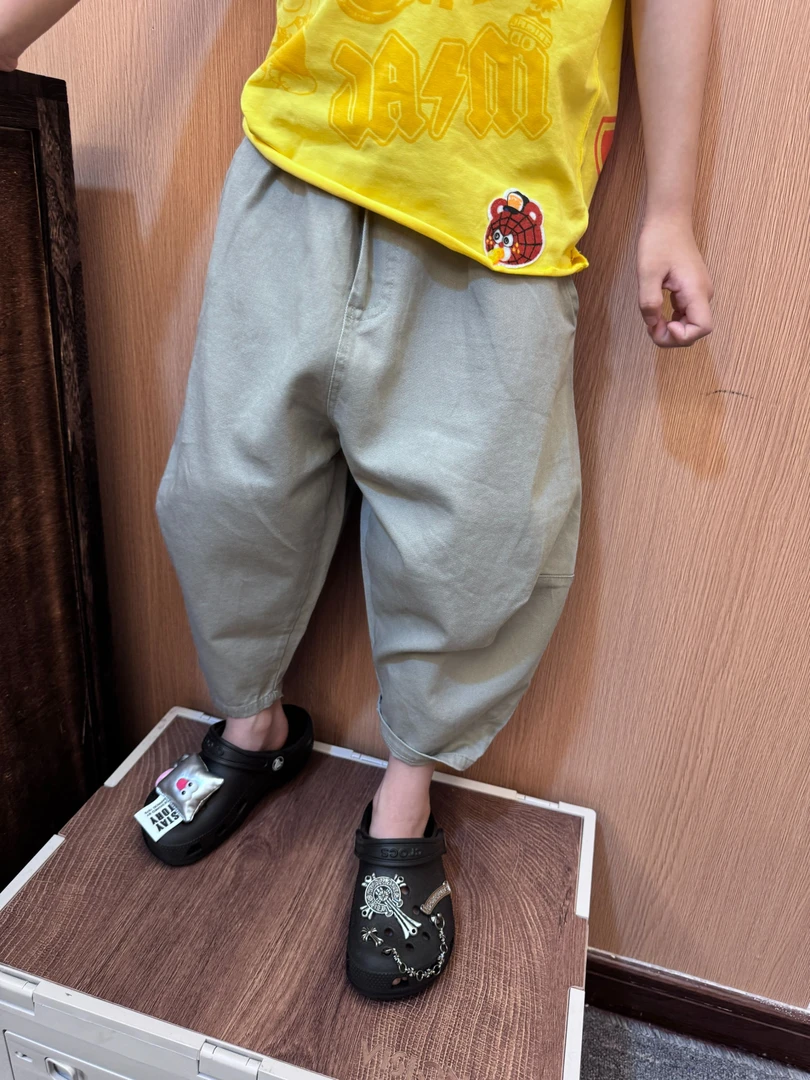 现令佳潮牌2025小童灰色水洗薄款气球裤防蚊裤2762儿童裤子宝宝