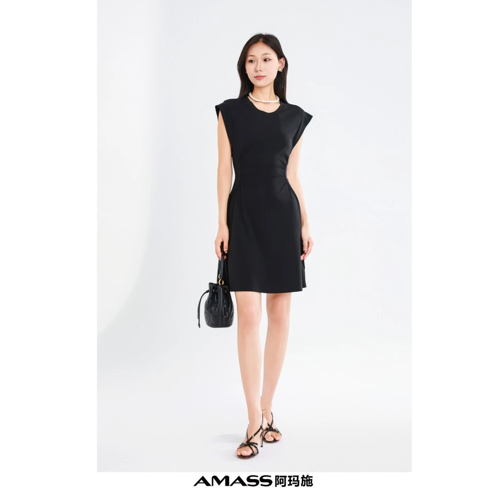 AMASS/阿玛施夏季新款时尚气质小黑裙小众高弹垂感连衣裙女550032