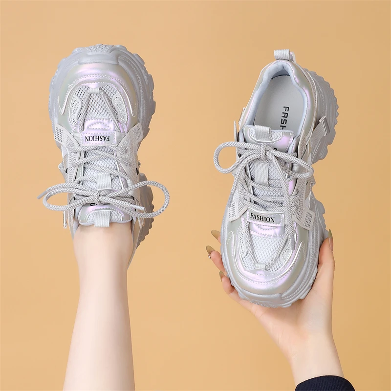 小个子增高透气老爹鞋女2025新款夏季运动鞋轻便软底舒适休闲女鞋