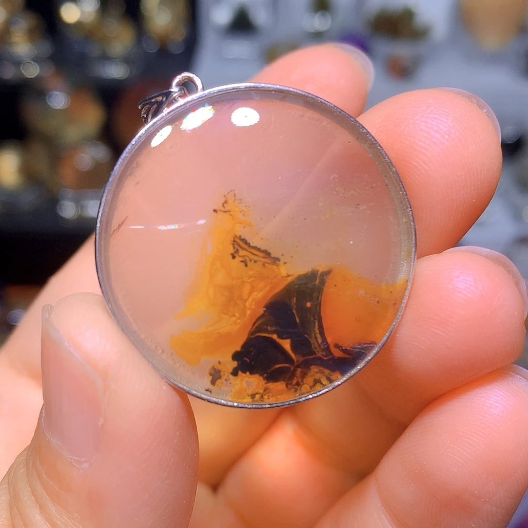 水晶吊坠银S925镶嵌天然水晶