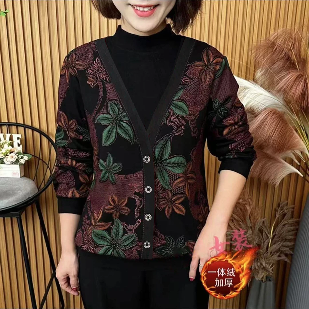 【厂家直销】秋冬时尚高档打底新款保暖妈妈洋气气质休闲风长袖上衣