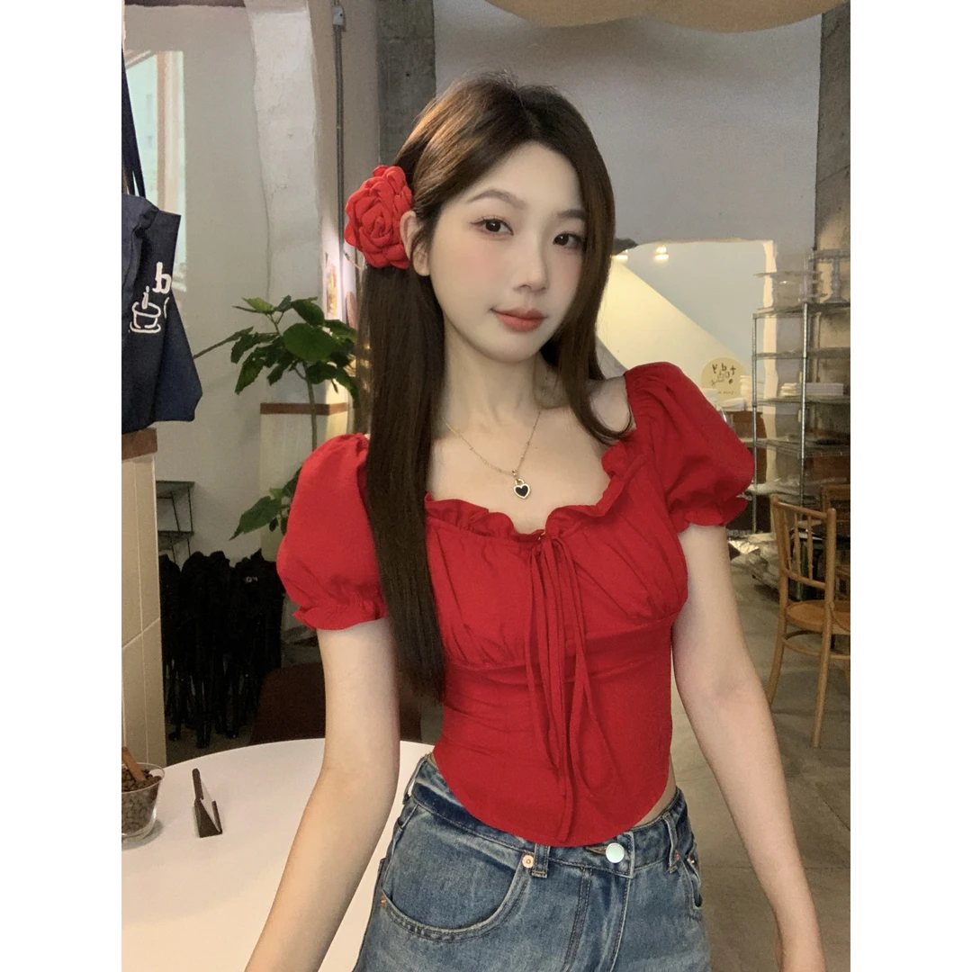 大码女装2025新款胖mm纯欲一字肩短款修身上衣休闲气质短袖T