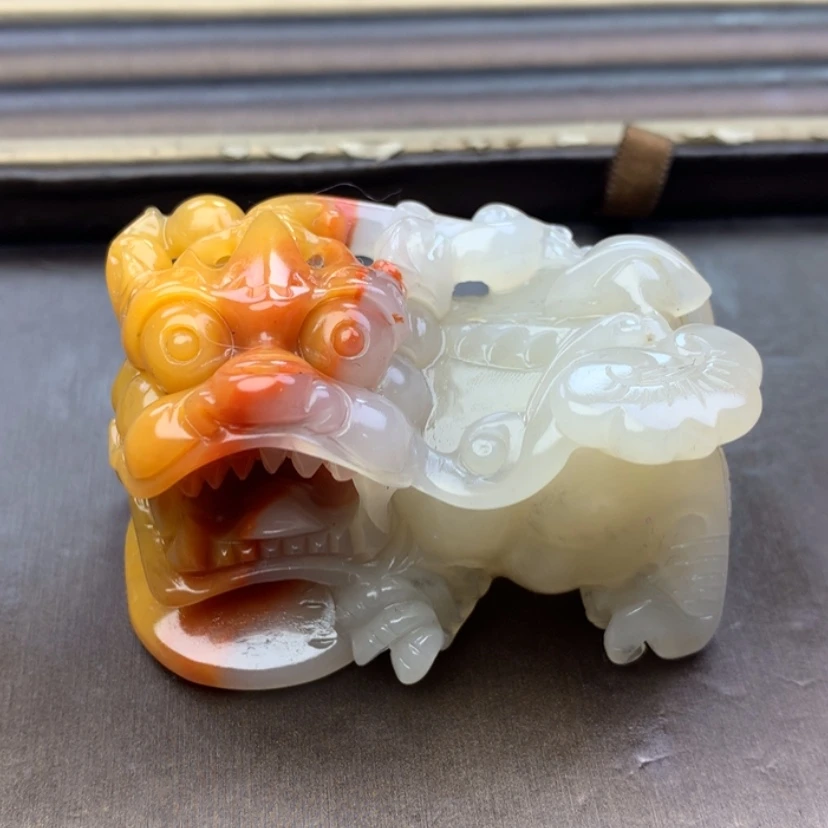 【闪购商品】石英质玉（黄龙玉）黄龙玉霸王貔貅手把件未镶嵌墨****爸