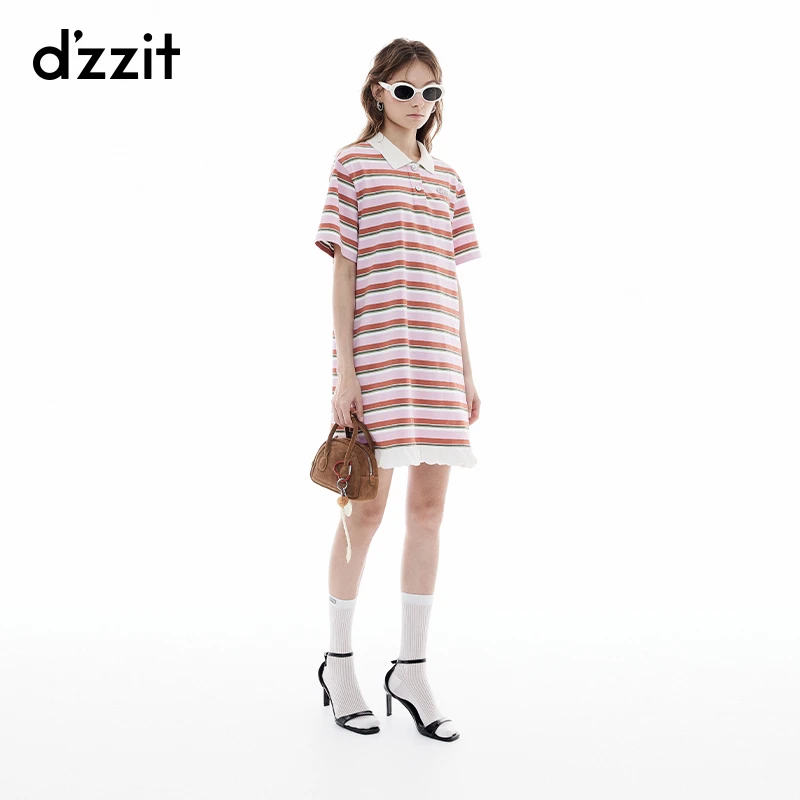 【商场同款新品】dzzit地素连衣裙25夏Polo领条纹短袖裙子女3J2O407