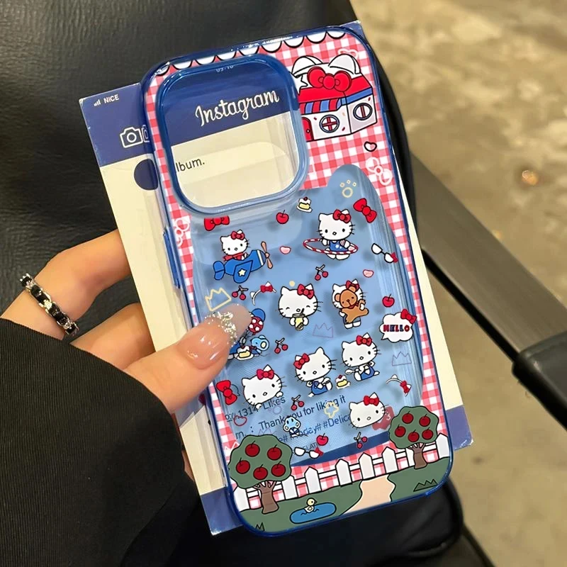 粉格子凯蒂猫染色太空壳适用苹果15/16pro苹果14防摔13手机壳12