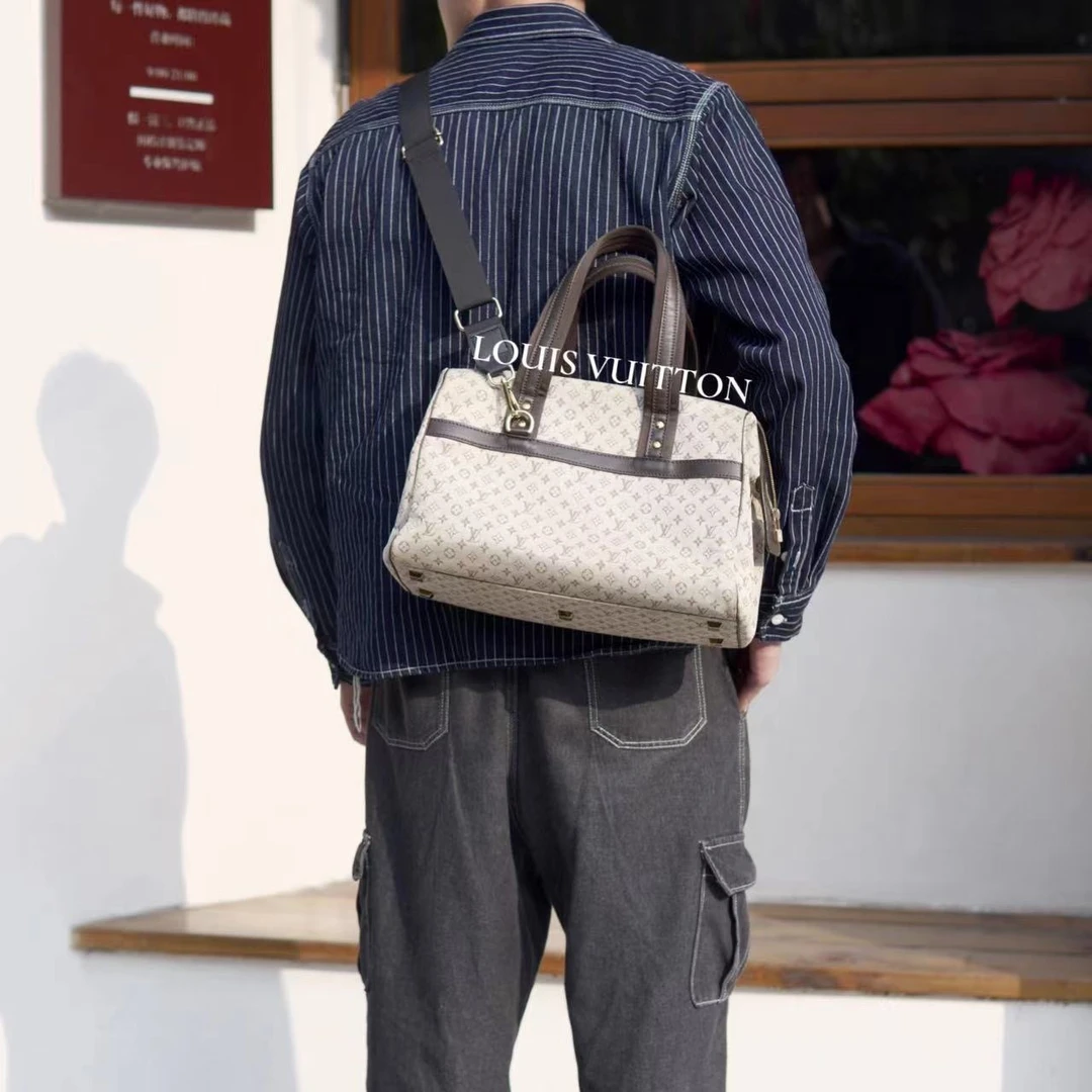 95新 LouisVuitton/路易威登 丹宁棕色36大号波士顿